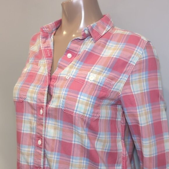 Levi's Boyfriend Fit Plaid Shirt Casual Button Front Pink Cotton Long Sleeve Top - Picture 3 of 13
